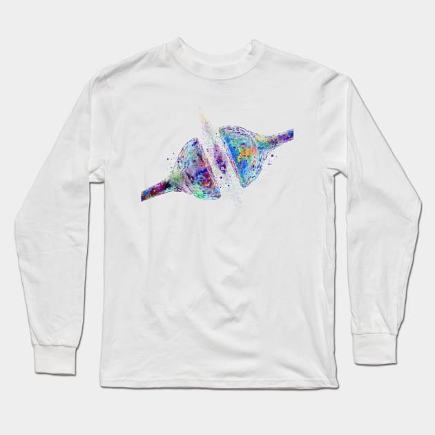 Synapse Receptor Brain Nerve Cell Watercolor Long Sleeve T-Shirt by LotusGifts